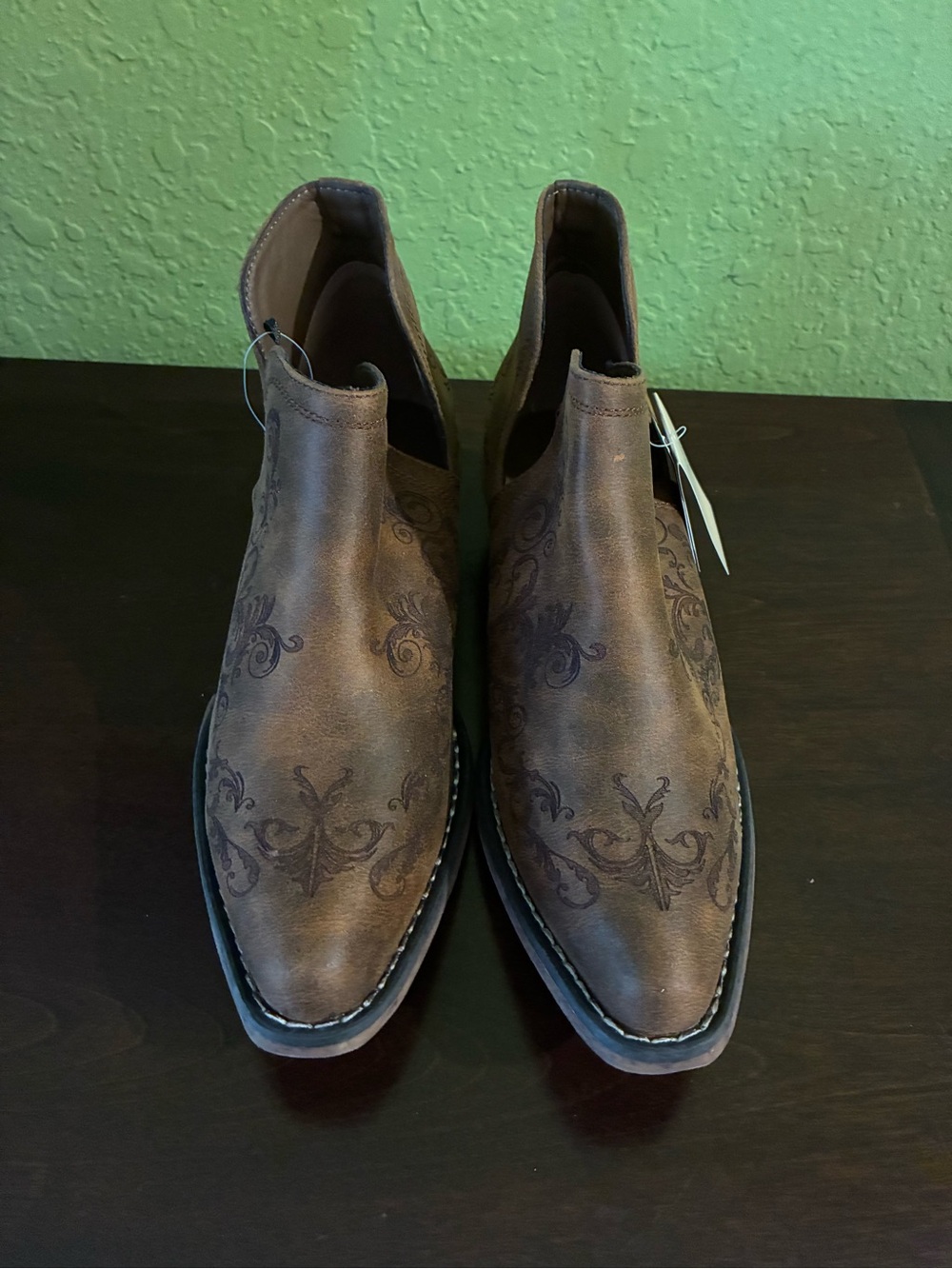 Roper Taupe Floral-Embossed Ankle Booties - Picture 6 of 8